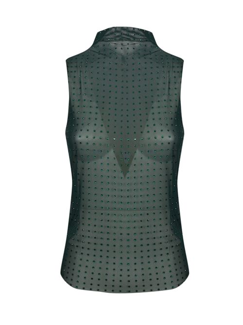 Top smanicato in tulle trasparente con strass verde PINKO | 103913 A220S1A